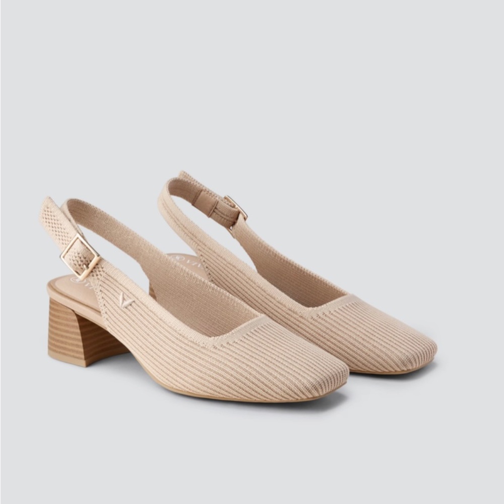 Vivaia Melody Square Toe Slingback Block Heel 9.5 - Almond Color